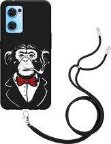 Oppo Find X5 Lite Hoesje met Koord Zwart Chimp Smoking - Designed by Cazy