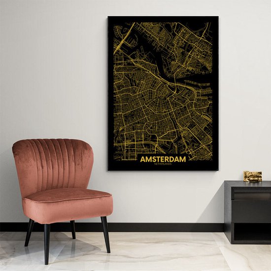 Poster Plattegrond Amsterdam - Papier - 70x100 cm  | Wanddecoratie - Interieur - Art - Wonen - Schilderij - Kunst