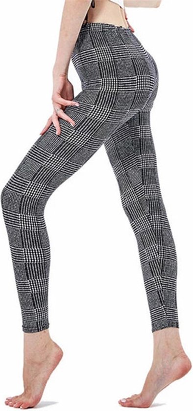 Sara Shop/ Zomer legging met geruit patroon / Yogalegging / Yogabroek / Highwaist legging / High Waist Sport Legging / Dames Sport legging / Grijs / S