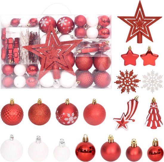 Kerstversiering - Kerstballen Set - Rood - Goud - Kunststof - 82-delig