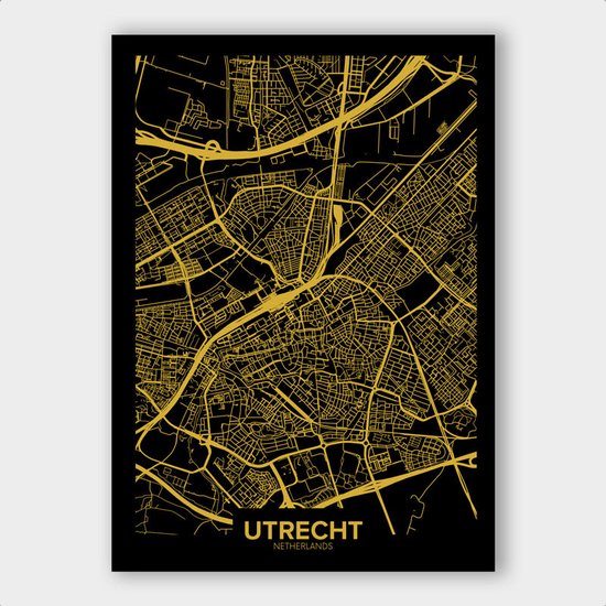 Poster Plattegrond Utrecht - Dibond - 70x100 cm  | Wanddecoratie - Interieur - Art - Wonen - Schilderij - Kunst