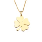 Pendentif trèfle à Klavertje vier feuilles avec chaîne - acier inoxydable - couleur or - pendentif porte-bonheur trèfle à 4 feuilles doré 2,2 x 2,4 cm - avec chaîne couleur or de 44 cm