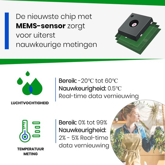 YUCONN Slimme Hygrometer Bluetooth - Thermometer binnen en buiten - Weerstation Draadloos - Luchtvochtigheidsmeter - Temperatuurmeter - Digitaal gratis YUCONN app