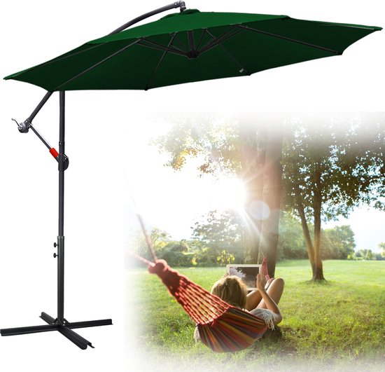 Outsunny Parasol, 150 x 295cm Tuinparasol, Dubbele Parasol met Verstelbare Kantelhoek, Marktparasol voor Terras, Polyester, Grijs