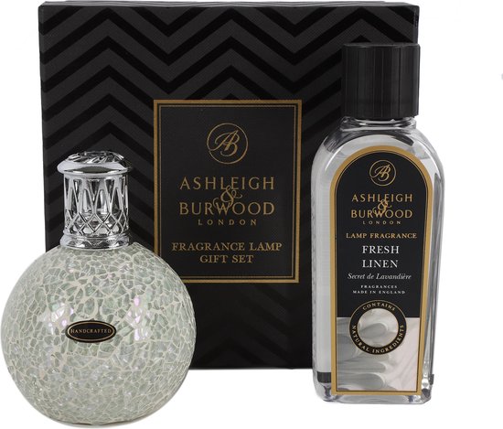 Ashleigh & Burwood - Olie Fresh Linen 250 ml + Geurlamp The Pearl - Gift Set