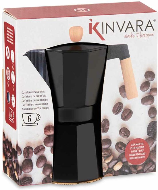 Italian Coffee Pot 6 Cups Wood Aluminium bol
