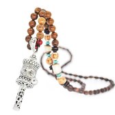 Rhylane - Collier Mala Boho Avec Pendentif Tibétain - Bois & Pierre - Marron - 80 cm