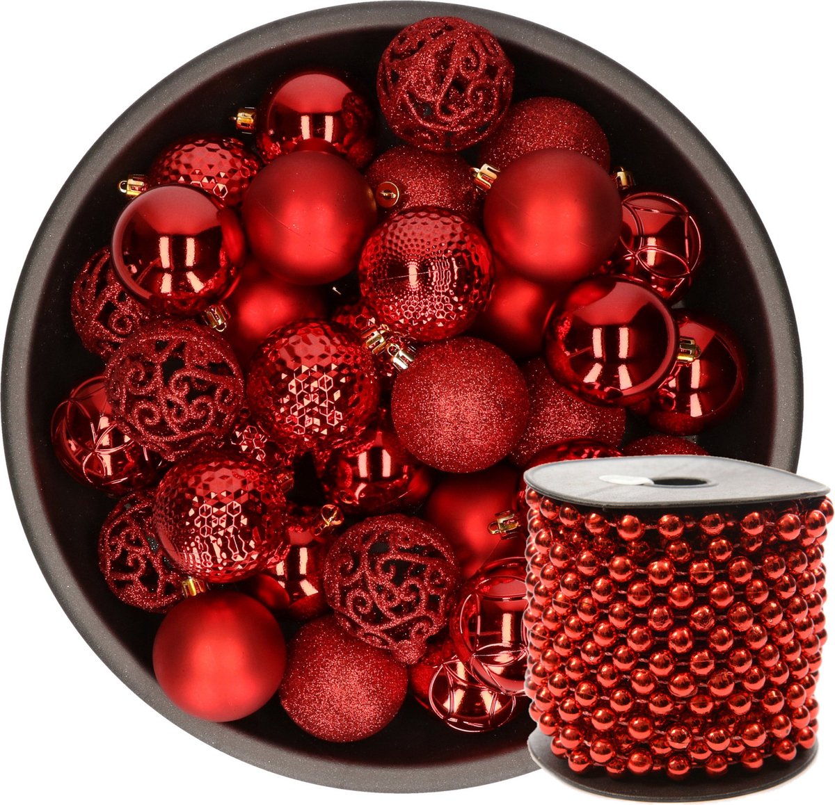 Anstore Guirlande de Perles de Noël, 6mm Chaîne de Perles Rouge Ornements Festifs Chaîne Décorative 15M Rouleau de Rangs de Perles Artificielles pour Sapin de Noël Mariage Fêtes Décoration Fournitures