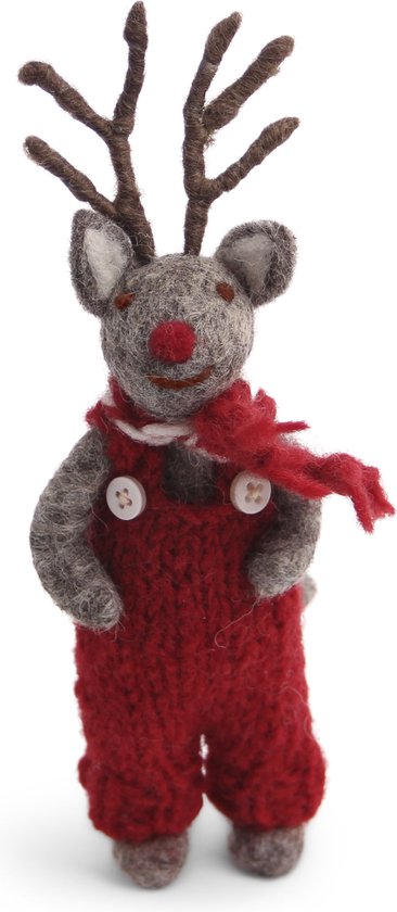 Pendentif de Noël renne en feutre Grijs avec nez rouge, pantalon et écharpe - suspendu ou debout - 15 cm de Én Gry & Sif