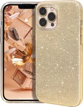 Hoesje Geschikt voor iPhone 14 Pro Max Glitter Siliconen backcover – Goud