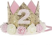 Couronne anniversaire 2 ans - Chapeau anniversaire 2ème Anniversaire - Thema: Roses - Chapeau de fête bébé - Kroon Enfant -