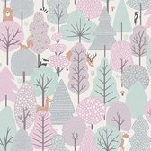 Dutch Wallcoverings - My Kingdom- Forest Animals roze - vliesbehang - 10m x 53cm - M516-03