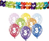 Partydeco 3e jaar verjaardag feestversiering set - Ballonnen en slingers