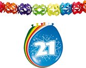 Folat Party 21e jaar verjaardag feestartikelen versiering - 16x ballonnen/2x slingers van 6 meter