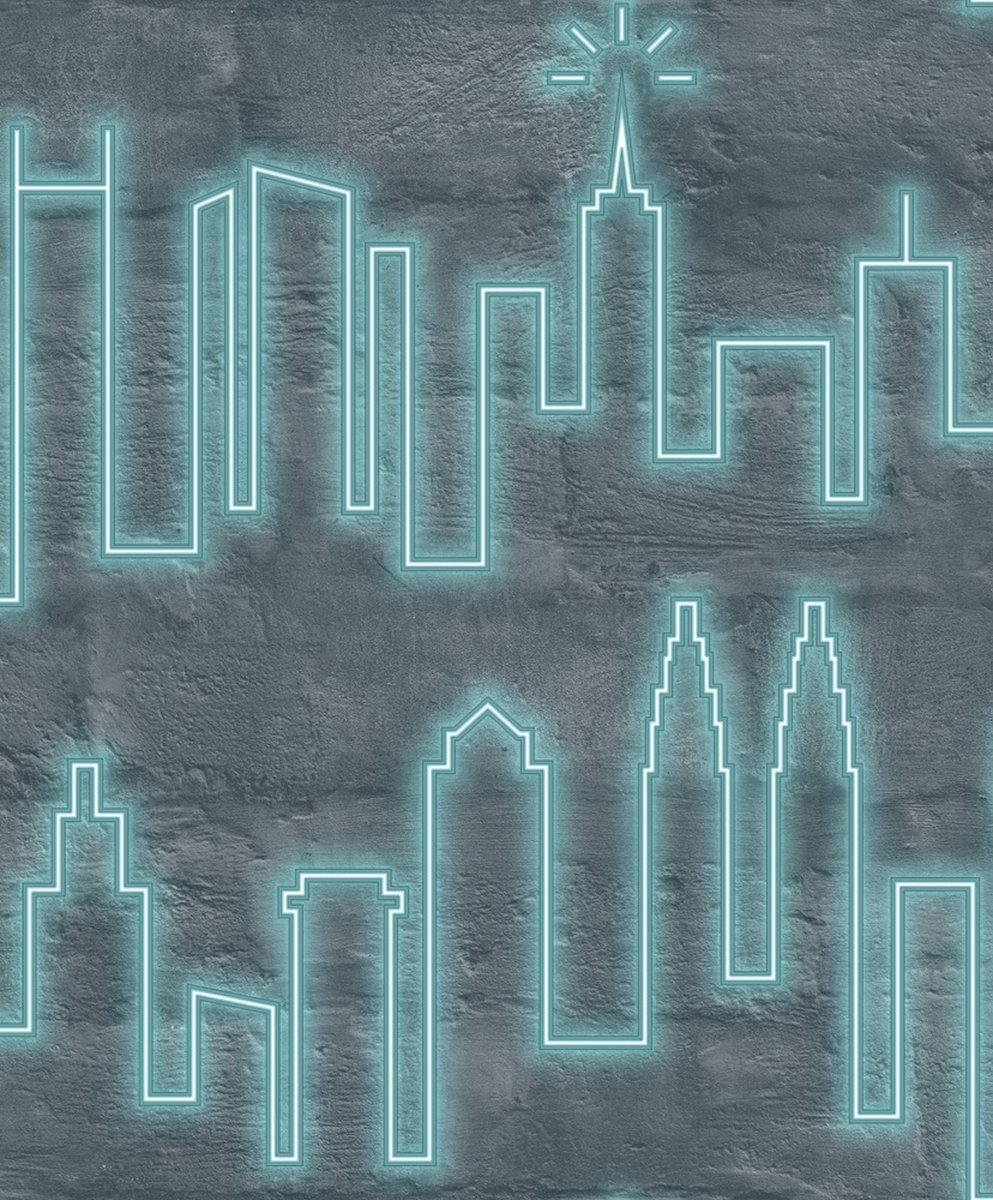 Duch Wallcoverings - Loft- skyline neon grijs/groen - vliesbehang - 10m x 53cm - M531-04