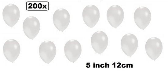 Foto: 200x mini ballon metallic wit 5 inch 12cm met ballonpomp festival thema feest party verjaardag huwelijk