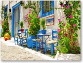 Traditioneel Griekenland - taverna's op straat - 40x30 Canvas Liggend - Bloemen