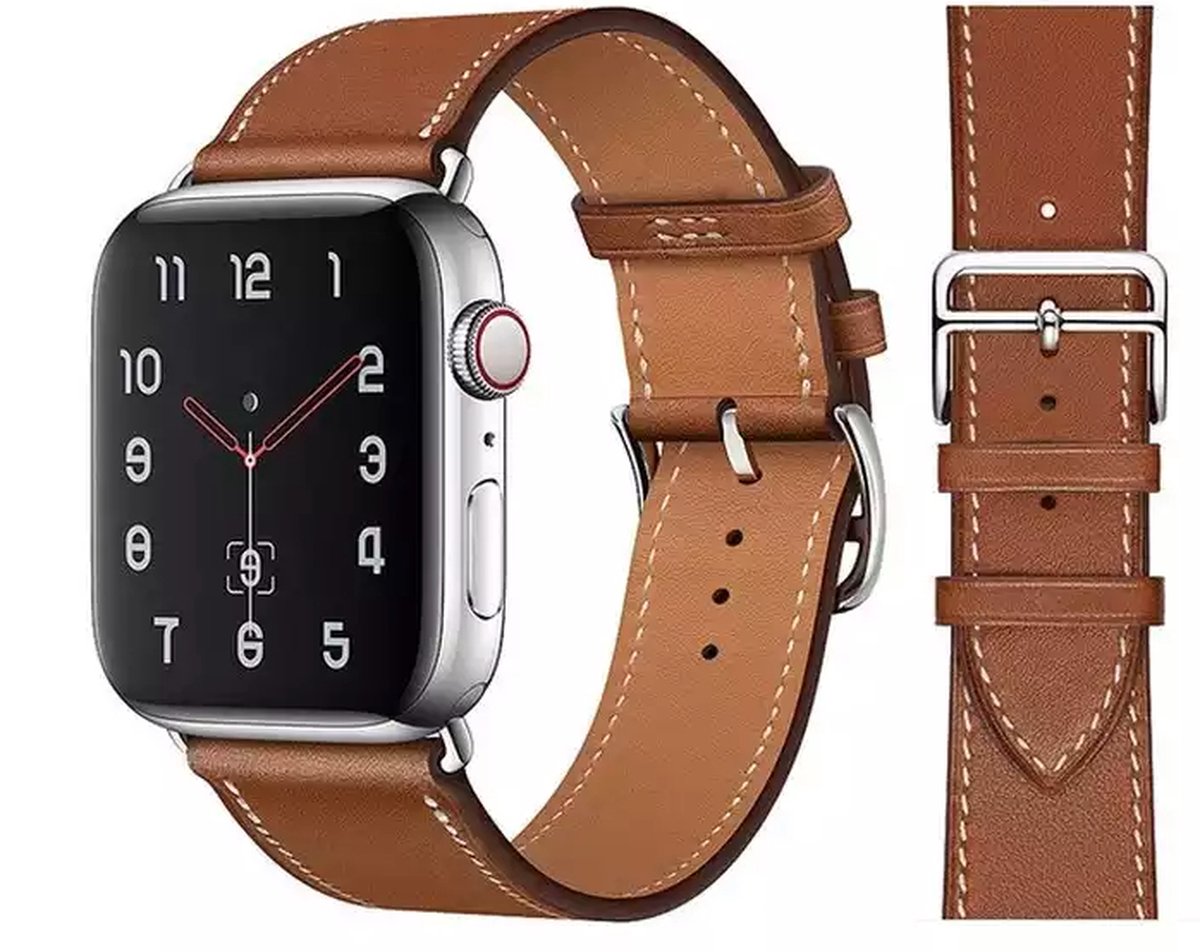 UrbanGoods - Horloge band - Geschikt voor Apple Watch - Echt Leer - 42 - 44 - 45 mm - Bruin - Series 4 5 6 7 SE - Smartwatch iWatch