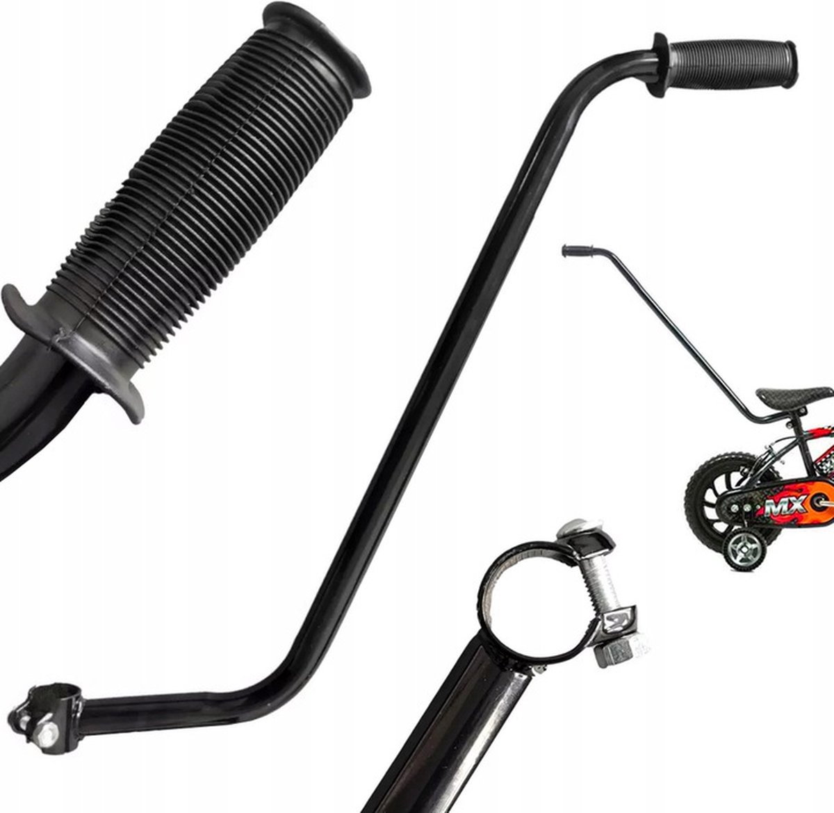 Duwstang / fietsbalans stang kinderfiets zwart