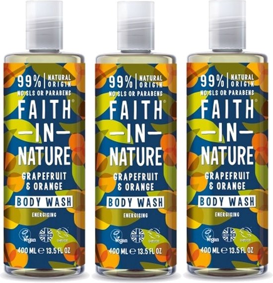 FAITH IN NATURE Body Wash Grapefruit & Orange 3 pak Energetisch