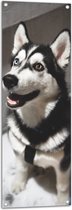 WallClassics - Tuinposter – Lieve Hond met Maan Oog - 40x120 cm Foto op Tuinposter  (wanddecoratie voor buiten en binnen)