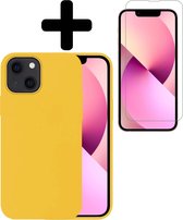 Hoesje Geschikt voor iPhone 14 Plus Hoesje Siliconen Case Met Screenprotector - Hoes Geschikt voor iPhone 14 Plus Hoes Siliconen - Geel.