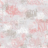 Dutch Wallcoverings - My Kingdom- Grafitti grs/beige/roze - vliesbehang - 10m x 53cm - M513-03