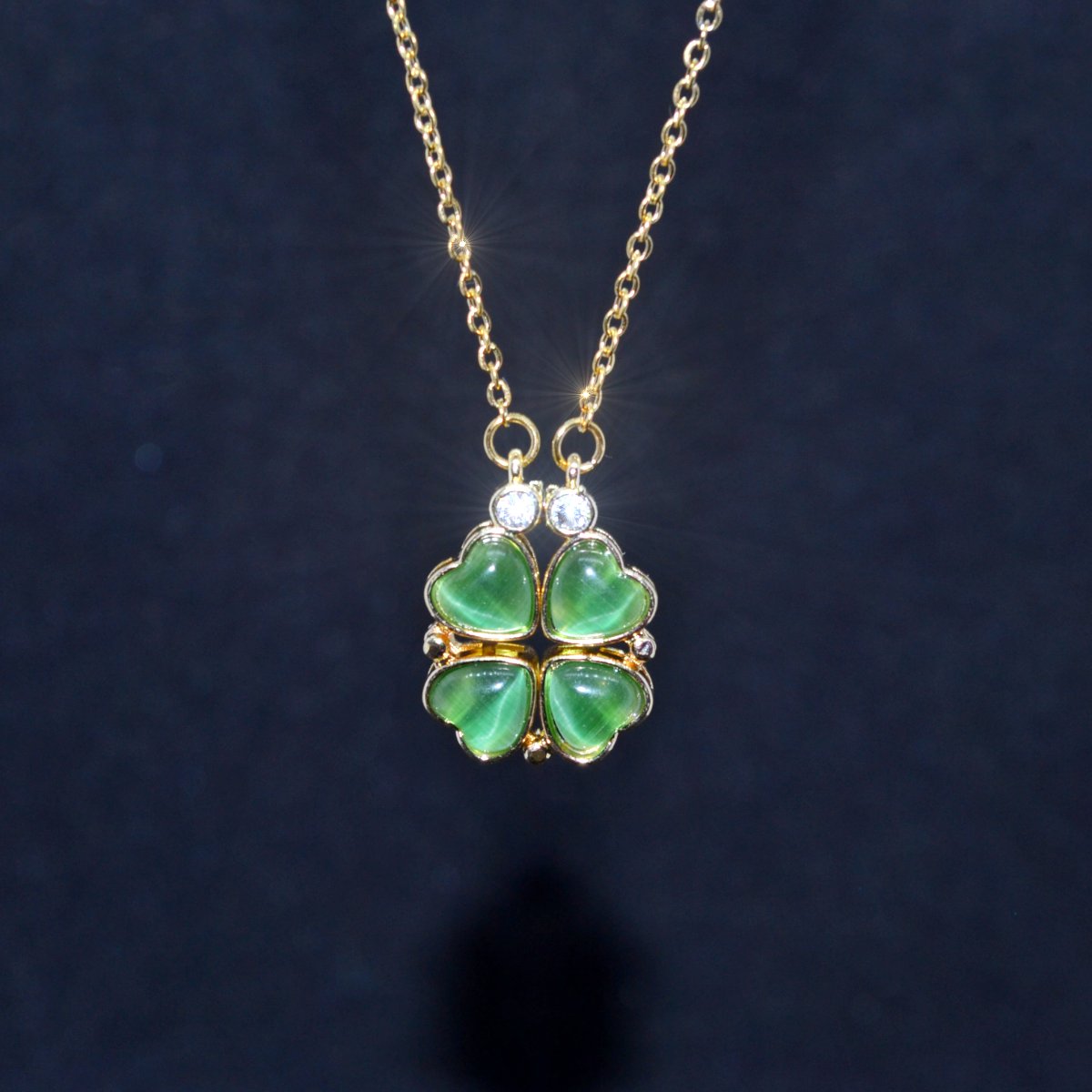 Gading® Ketting dames met hanger - groen klavertje-vier met zirkonia staal collier- 42+6 cm