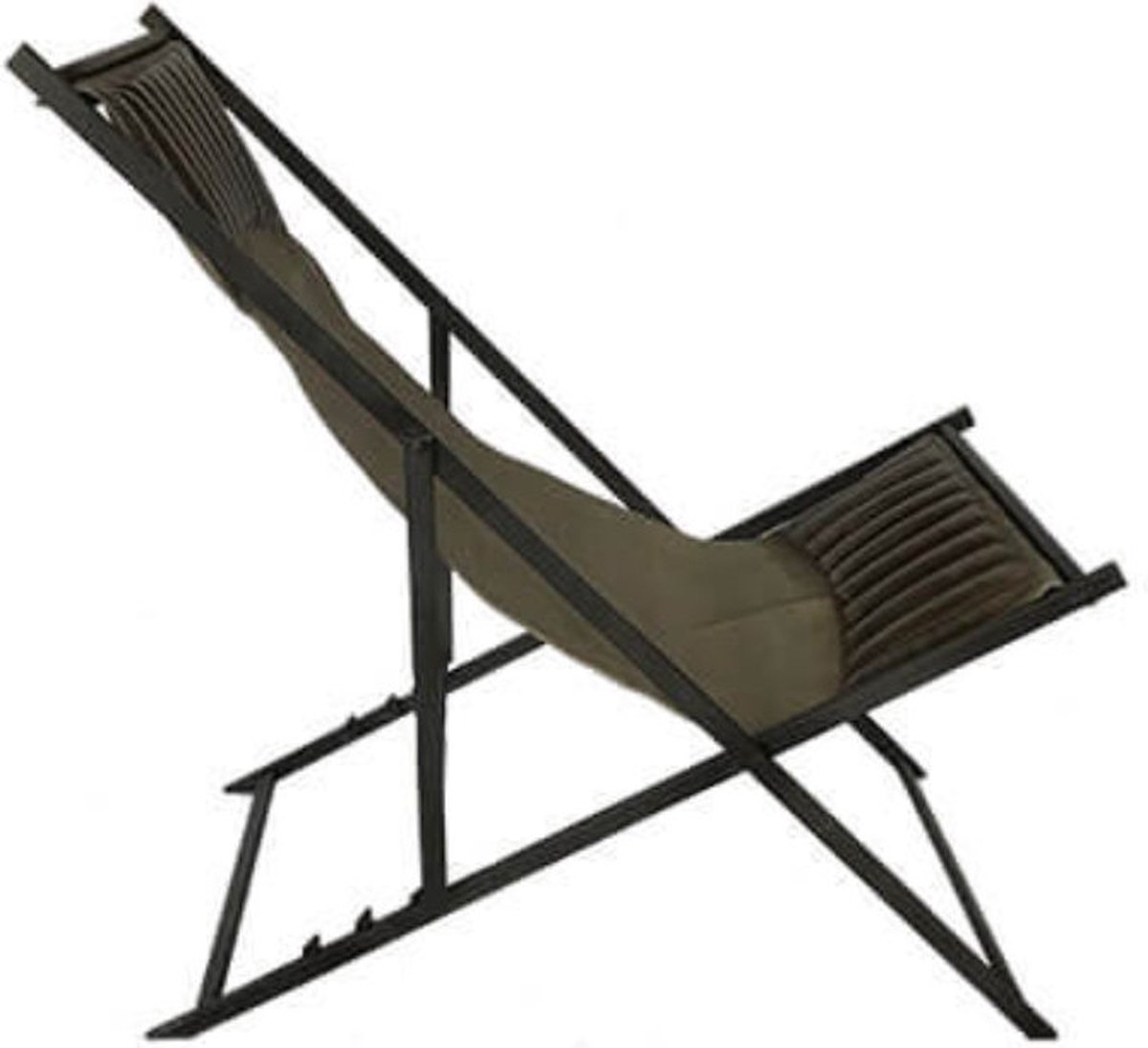 Strandstoel - Buiten stoel - canvas doek - zwart metalen frame - bruin leer - Breed 60cm