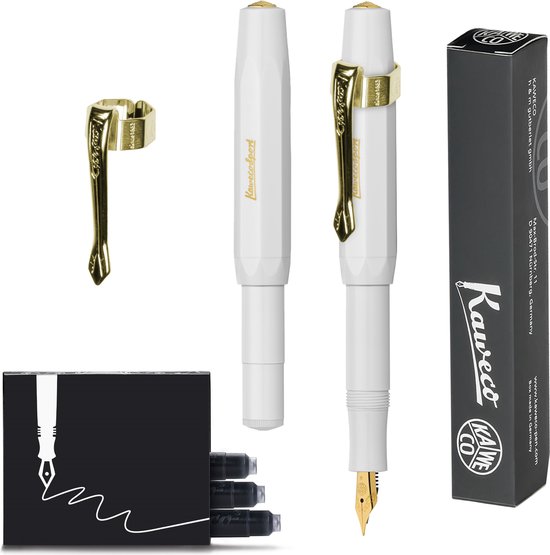 Kaweco (3pc) - Stylo Plume CLASSIC SPORT BLANC Stylo Plume - Fin - Nostalgie Oktogonal Clip Vergoldet - Boîte Recharges