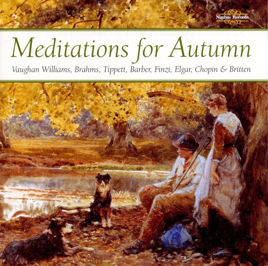 Meditations for Autumn albumhoes met een schilderij van twee mensen die rusten bij een rivier, omringd door herfstkleuren.