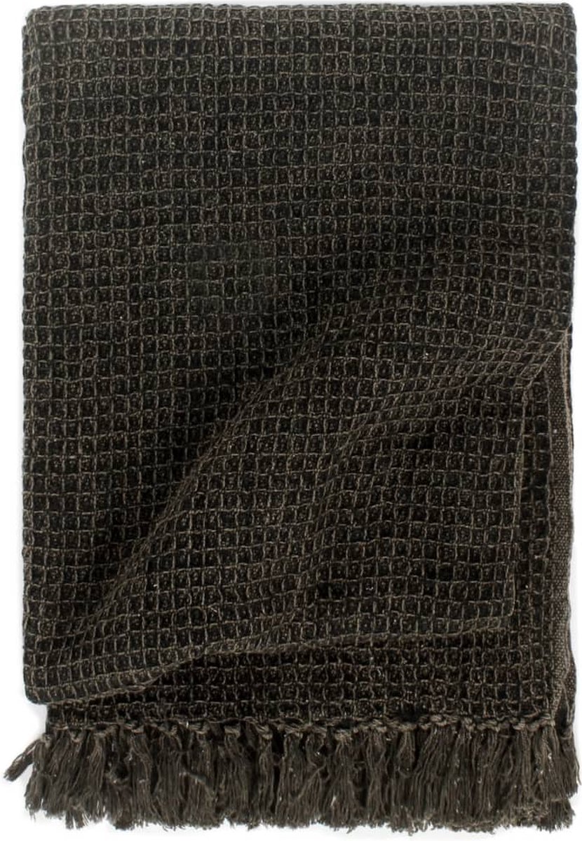 Plaid 160x210 cm katoen antraciet en bruin Plaid 160x210 cm katoen antraciet en bruin