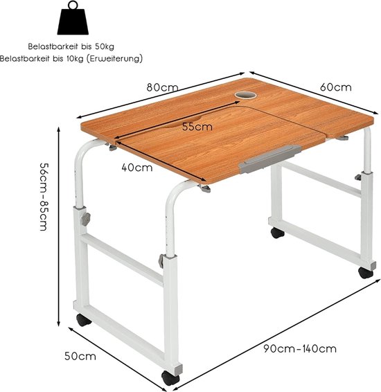 QWORK® tafel bed laptoptafel, in hoogte verstelbaar, bedtafel QWORK® tafel bed laptoptafel, in hoogte verstelbaar, bedtafel