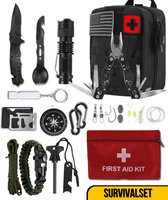 Survivalkit - Noodpakket - Outdoor set - Tactische uitrusting - Survival mes - Armband - Kompas - 19 delig - Zwart