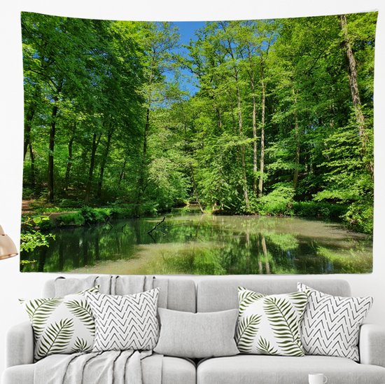 Ulticool - Arbres Forêt Nature Water Veluwe Pays- Nederland - Tapisserie - 200x150 cm - Groot tapisserie - Poster
