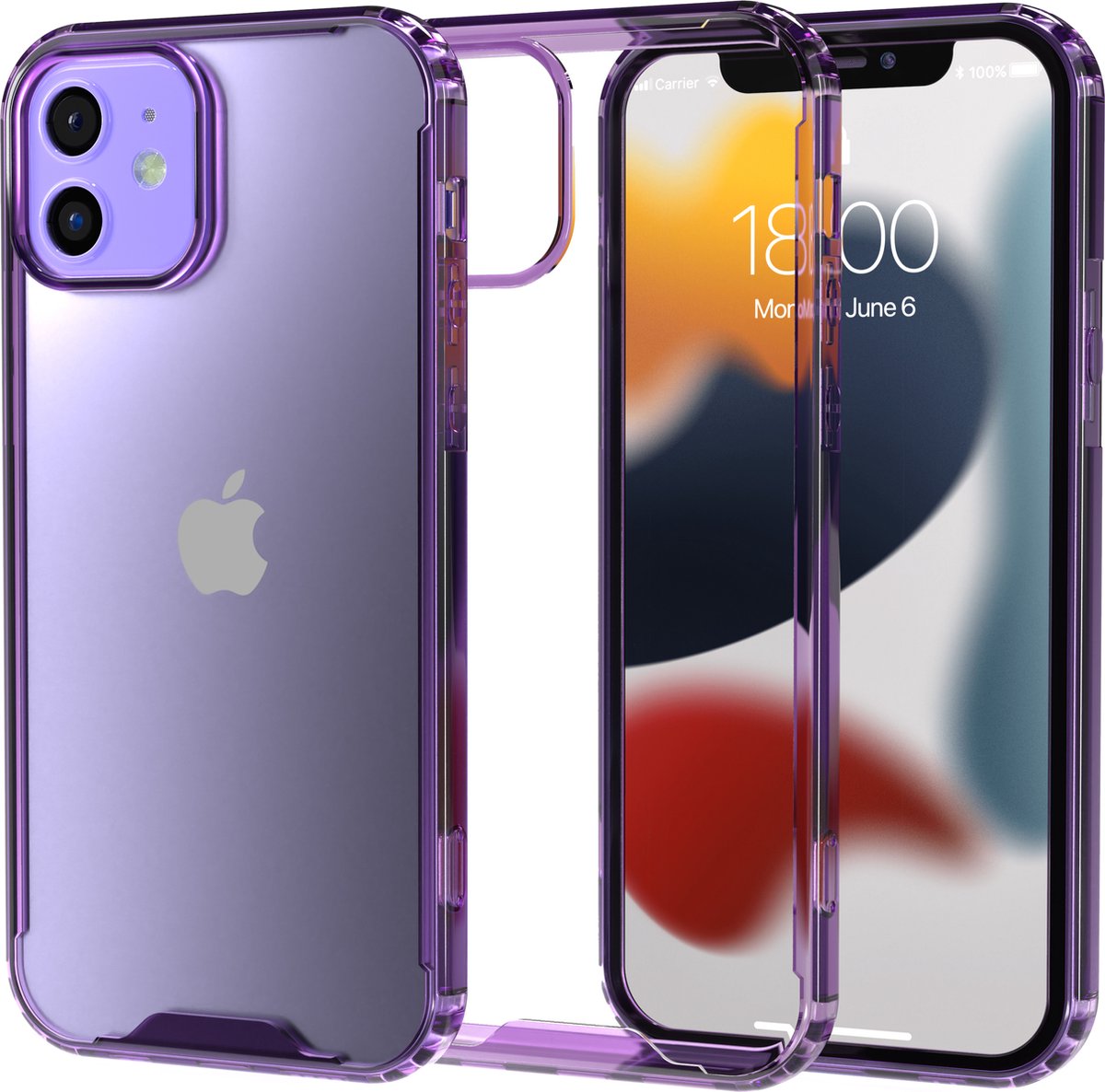 Hoesje geschikt voor iPhone 12 hoes paars hybrid transparant - iPhone 12 Pro Tpu/Pc hard case paars transparant