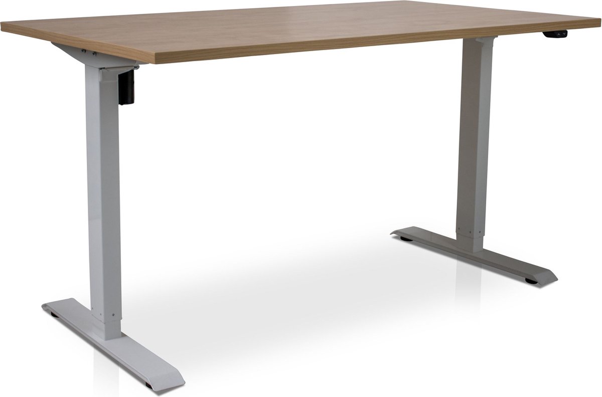 Zit-sta bureau elektrisch verstelbaar - MRC EASY | 140 x 80 cm | inclusief stekkerdoos en kabelklemmen | frame wit - blad wild peren