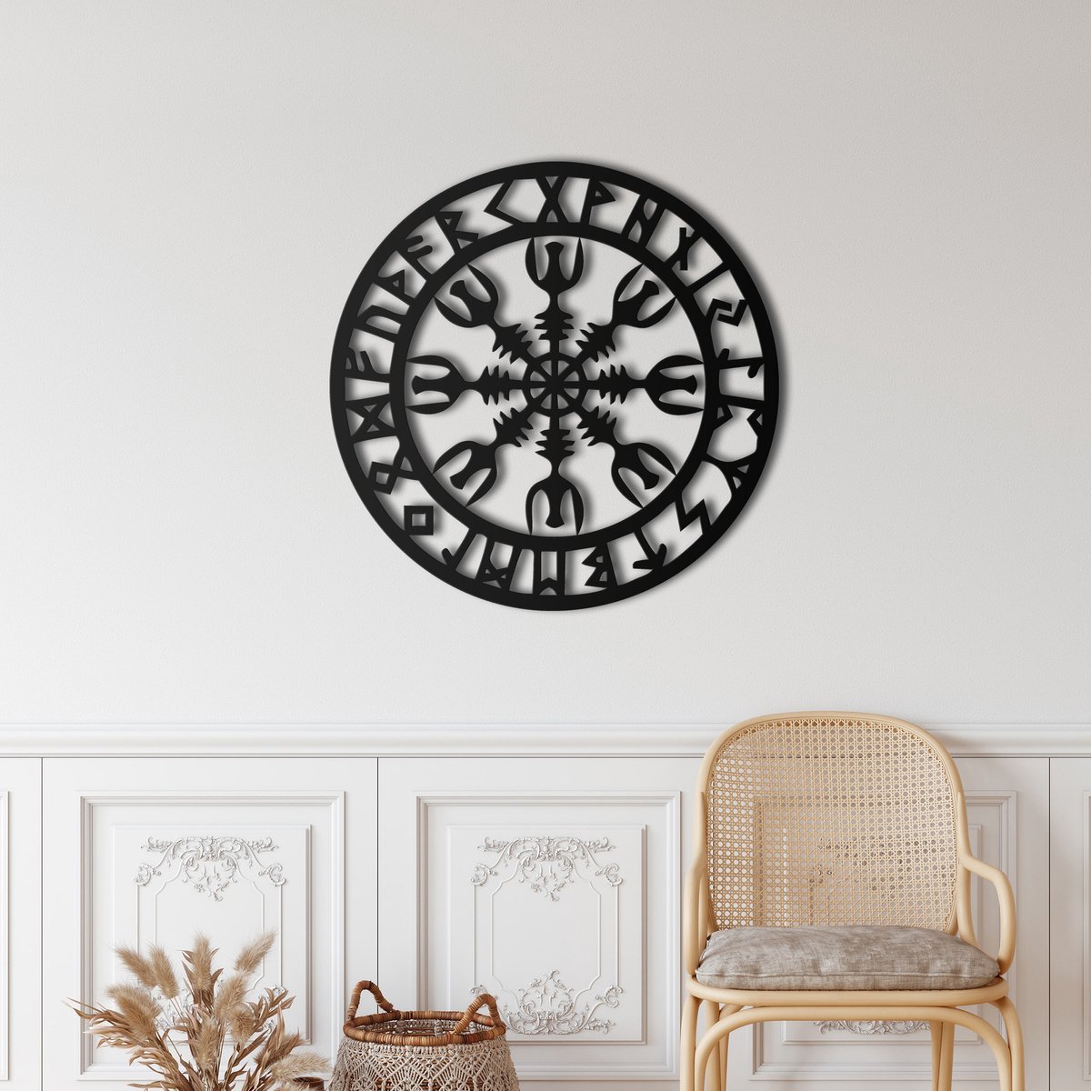 Wanddecoratie | Vikingkompas / Viking Compass | Metal - Wall Art | Muurdecoratie | Woonkamer | Buiten Decor |Zwart| 72x72cm
