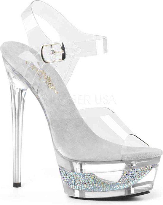 Pleaser - ECLIPSE-608DM Sandale avec bride à la cheville, Chaussures de pole dance - Chaussures de pole dance - 39 Chaussures - Couleur argent/Transparent