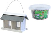 Vogelhuisje/voedersilo met twee vakken wit hout/leisteen 31 cm inclusief 4-seizoenen energy vogelvoer - Vogel voederstation