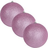 4x Roze grote glitter kerstballen 13,5 cm - hangdecoratie / boomversiering glitter kerstballen