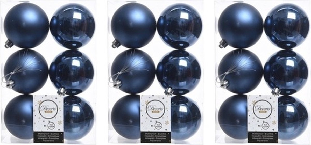 Decoris Kerstballen - 18x st - donkerblauw - D8 cm - kunststof - mat/glans - kerstversiering
