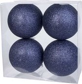 8x Donkerblauwe kunststof kerstballen 10 cm - Glitter - Onbreekbare plastic kerstballen - Kerstboomversiering donkerblauw