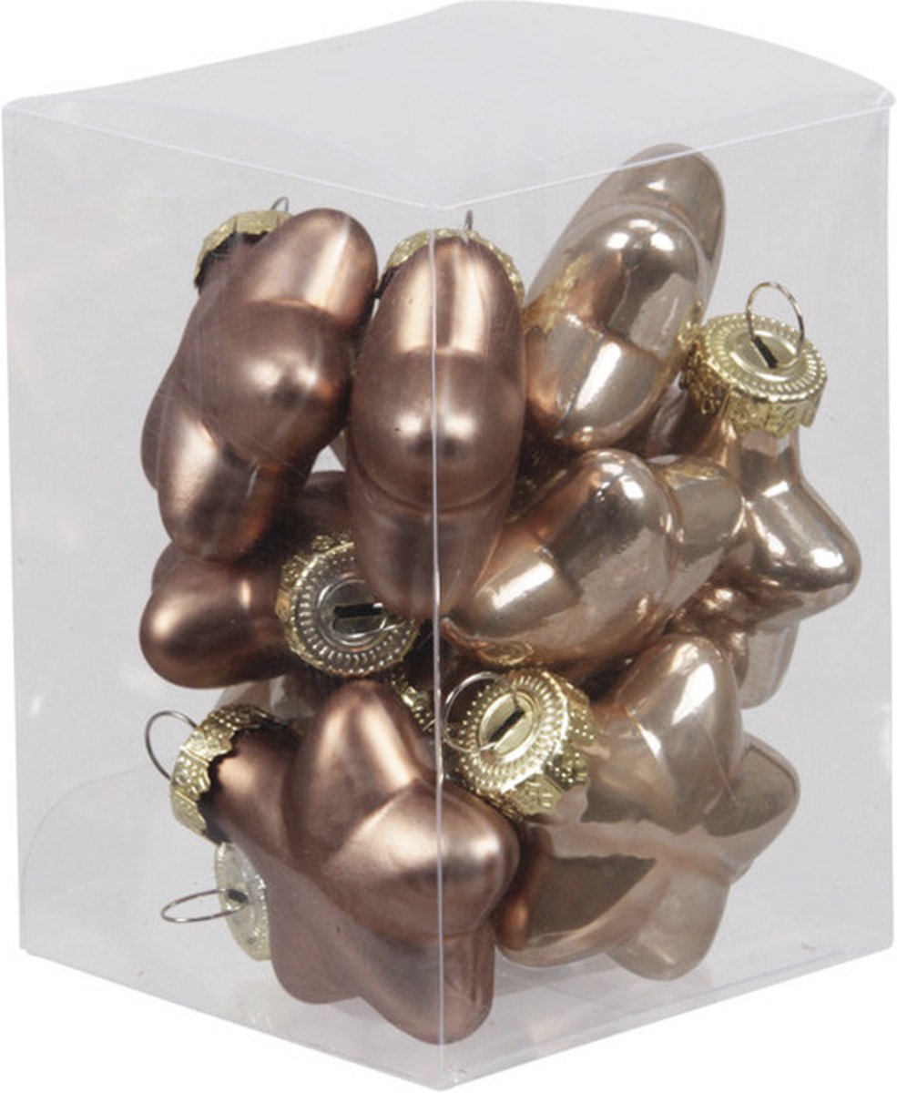 Kerstornamenten sterren in ginger bruin glas, 12 stuks, 4 cm, kerstversiering van Othmar Decorations.