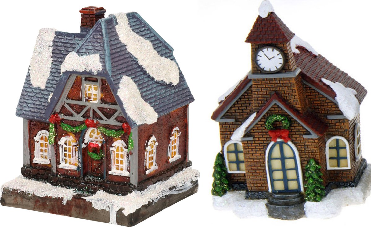 2x Maisons de Noël / Village de Noël avec éclairage 13 cm Les