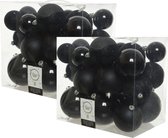 52x boules de Noël en plastique noir 6-8-10 cm - Boules de Noël en plastique incassables