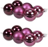 12x stuks kerstversiering kerstballen cherry roze (heather) van glas - 8 cm - mat/glans - Kerstboomversiering