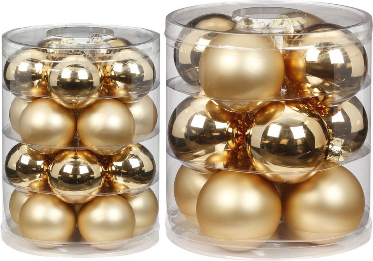 32x stuks glazen kerstballen elegant goud mix 6 en 8 cm glans en mat - Kerstversiering/kerstboomversiering