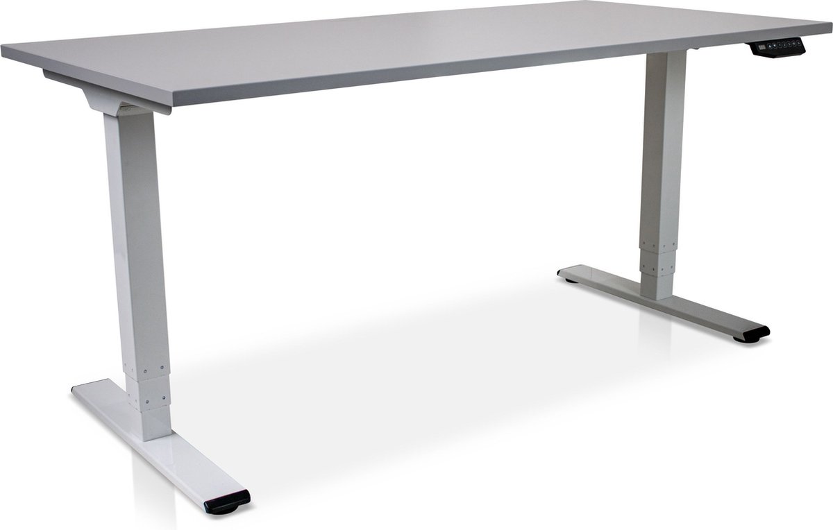 Zit-sta bureau elektrisch verstelbaar - MRC COMFORT NEN-EN 527 | 160 x 80 cm | frame wit - blad grijs