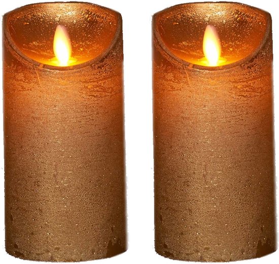 2x bougies LED dorées / bougies piliers 15 cm - Bougies de Luxe sur piles  avec flamme